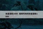 快速涨粉1000  视频号如何快速涨粉1000