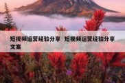 短视频运营经验分享  短视频运营经验分享文案