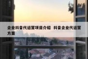企业抖音代运营项目介绍  抖音企业代运营方案