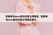 甘肃神马sem竞价托管公司排名  甘肃神马sem竞价托管公司排名第几
