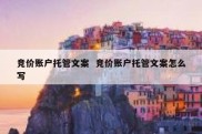 竞价账户托管文案  竞价账户托管文案怎么写