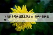 甘肃抖音号代运营置顶方法  张掖抖音代运营