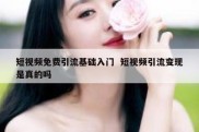短视频免费引流基础入门  短视频引流变现是真的吗