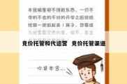 竞价托管和代运营  竞价托管渠道