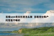 百度sem竞价托管怎么做  百度竞价账户托管是干嘛的
